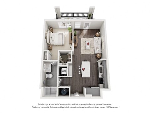 Floor plan for 1 bed, 1 bath, 742 sqft